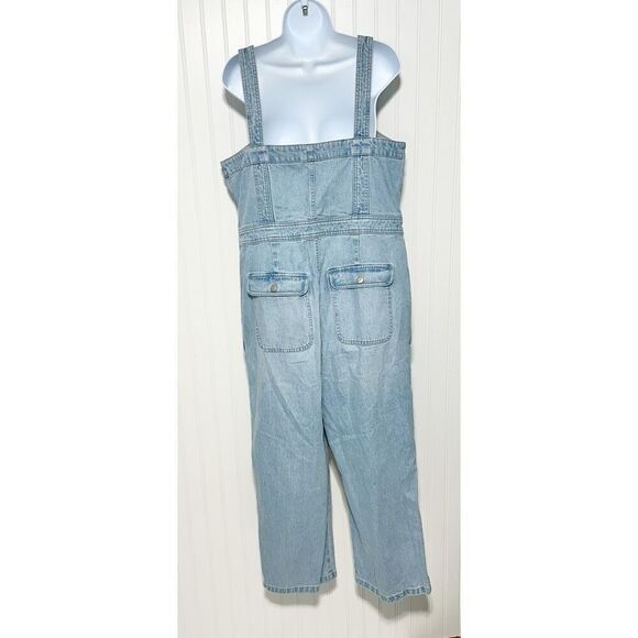 Madewell Light Wash Blue Stitched Strap Utility Pocket Denim Jumpsuit Size 14 - Picture 4 of 16